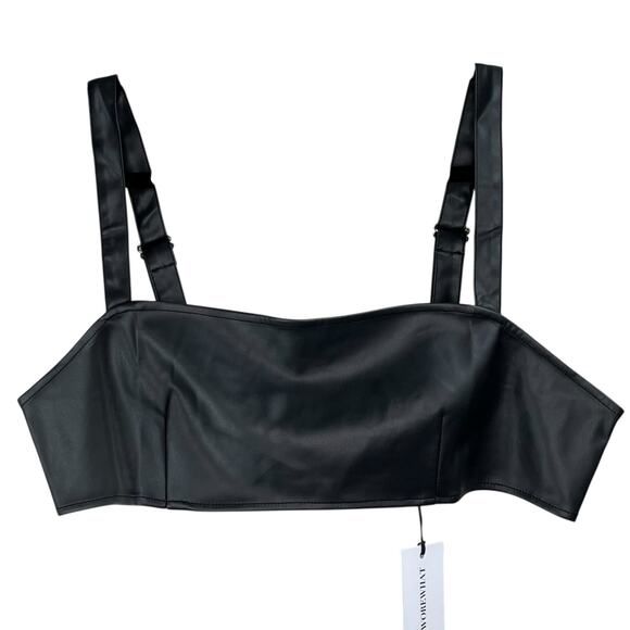 Revolve WeWoreWhat Black Square Vegan Leather Bustier Cropped Bra Top XL NWT - Picture 2 of 13
